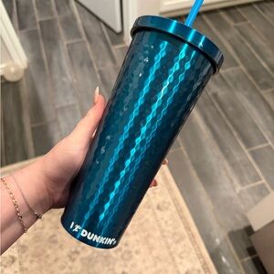 Dunkin' Metallic Teal Hammered Tumbler with Straw